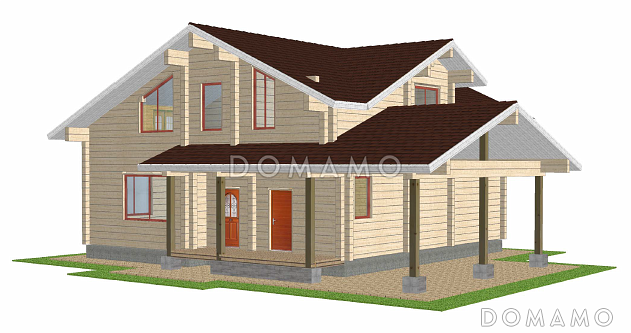 Проект дома из клееного бруса с отдельным входом в топочную