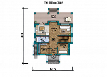 Проект двухэтажного дома с подвалом в стиле Райта / План 1 этажа