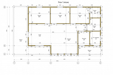 Проект каркасного дома с открытой планировкой и большой террасой / План 1 этажа