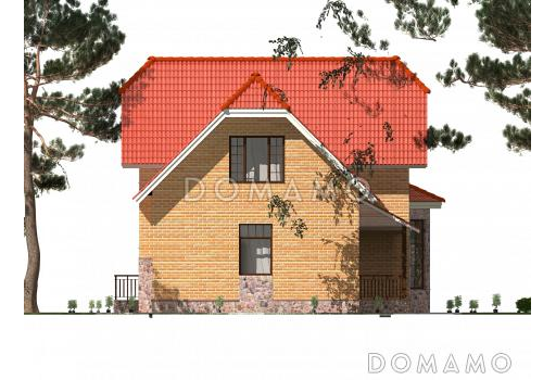 Проект полутораэтажного коттеджа с яркой облицовкой и открытой террасой / Фасад 1