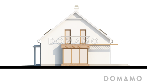 Проект одноэтажного мансардного дома из кирпича со стеклянным эркером в кухонной зоне и гаражом / Фасад 2