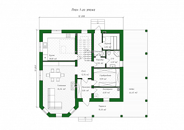 Проект дома из газобетона с эркером и навесом для автомобиля / План 1 этажа