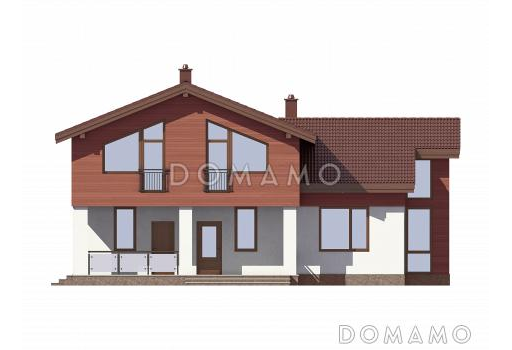 Проект дома из СИП панелей с панорамными окнами и натуральной черепицей / Фасад 4