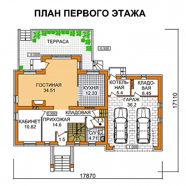 Проект дома из пеноблоков с бассейном, спортзалом и небольшой сауной / План 1 этажа