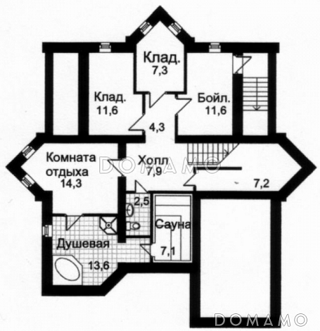 Проект кирпичного дома с гаражом и сауной / План цокольного этажа