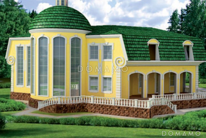 Проект дома в стиле барокко с зеленой крышей