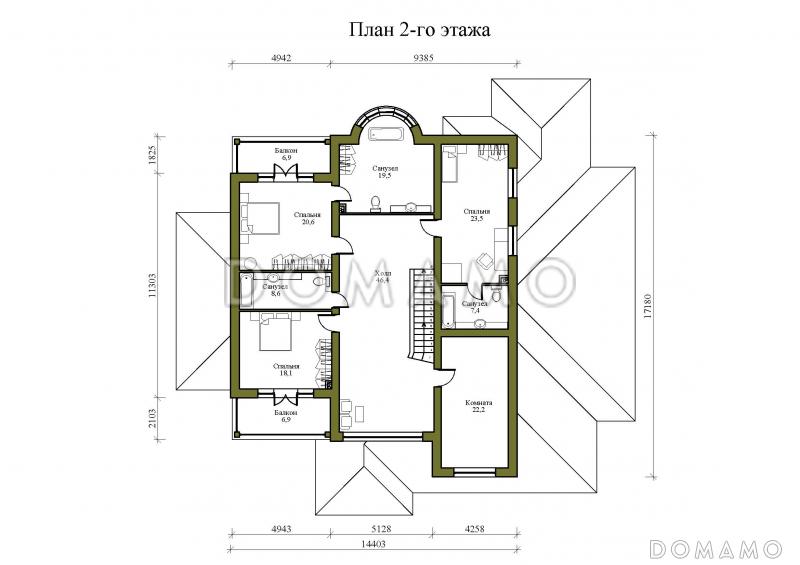Проект просторного двухэтажного дома с эркером, двумя террасами и гаражом на 2 места / План 2 этажа