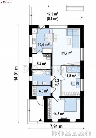 Проект компактного одноэтажного дома из кирпича для небольшой семьи / План 1 этажа