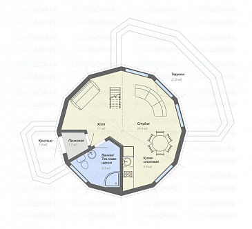 Проект круглого в плане дома / План 1 этажа