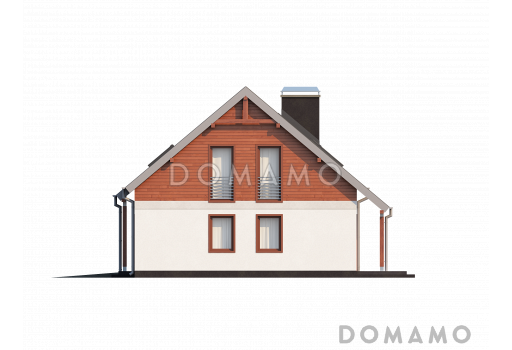 Проект одноэтажного дома из кирпича с мансардой облицованной натуральным деревом со встроенным гаражом / Фасад 2