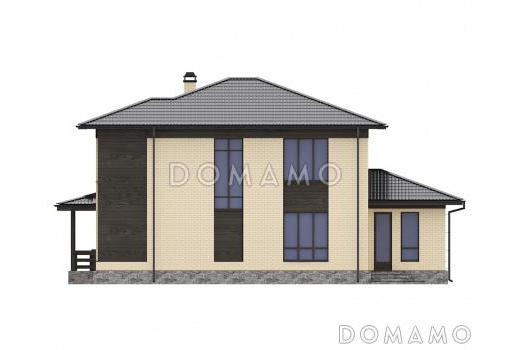 Проект современного двухэтажного дома с контрастной отделкой и застекленной верандой / Фасад 2