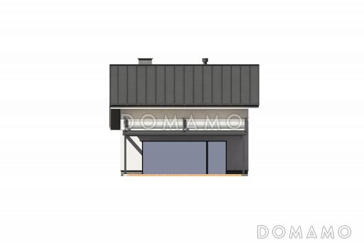 Проект бани с большой кухней-гостиной, террасой и комнатой на антресоли / Фасад 2