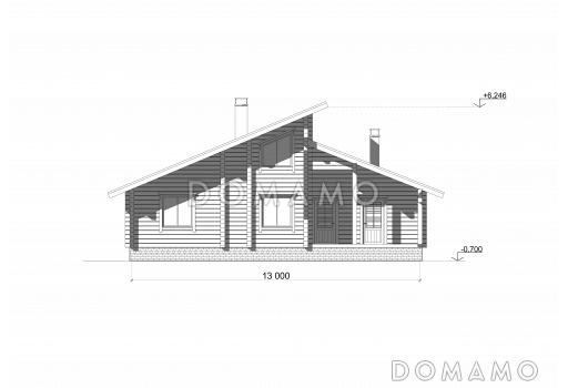 Проект коттеджа из бруса с двускатной кровлей / Фасад 4