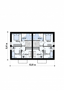 Проект двухсемейного дома из кирпича с 3 спальнями на мансарде / План мансардного этажа