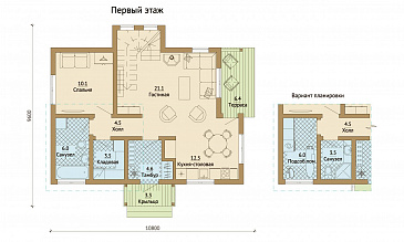 Проект каркасного дома с просторным холлом на мансардном этаже / План 1 этажа
