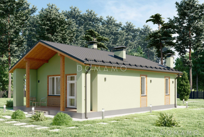 Проект небольшого одноэтажного дома для узких участков S-70