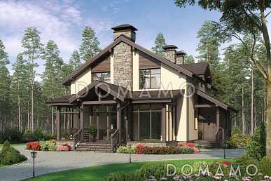 Проект дома с верандой c барбекю, кладовой под лестницей, парной и душевой, кабинетом и спальнями на мансардном этаже