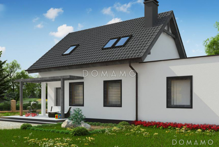 Проект дома из кирпича с мансардой, камином, кабинетом и гаражом