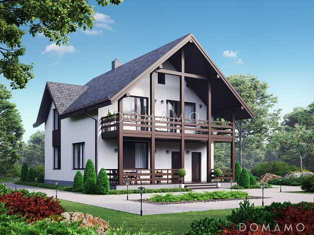 Проект двухэтажного газобетонного дома с большой террасой на втором этаже