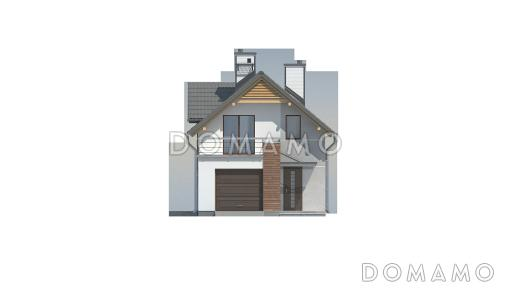 Проект одноэтажного мансардного дома из газобетона с гаражом для узкого участка / Фасад 1