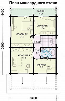 Проект современного дома из бруса с мансардой / План мансардного этажа