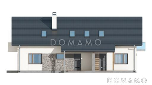 Проект одноэтажного мансардного дома из кирпича с отдельными входами для двух семей / Фасад 1