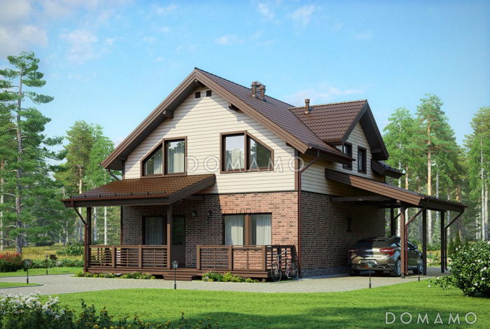 Проект дома из кирпича с местом для установки камина в гостиной