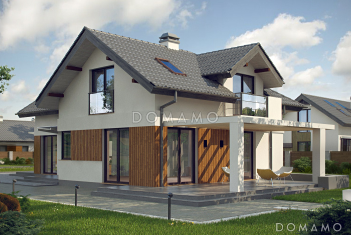 Проект мансардного дома из газобетона с дополнительным помещением для коммерческого использования