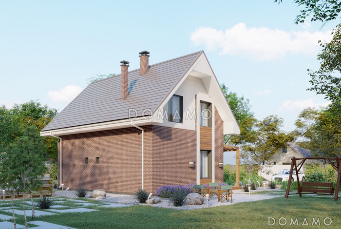 Проект дома с мансардой, балконом, террасой и сауной