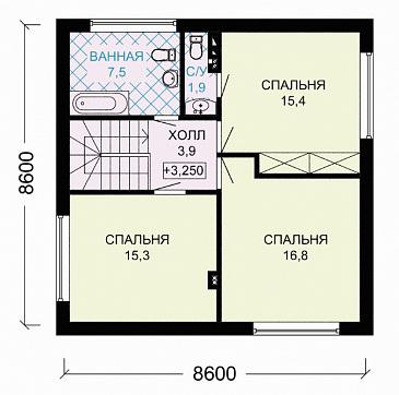 Проект дома с тремя спальными комнатами на мансардном этаже / План мансардного этажа
