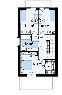 Проект компактного двухэтажного дома из кирпича современного дизайна с гаражом / План 2 этажа