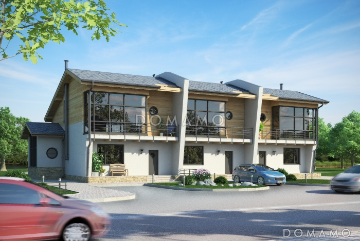 Проект дома с крытой террасой, большой кухней-столовой, просторной гостиной с камином, постирочной, балконом