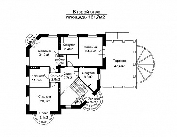 Проект дома с открытой террасой главного входа и пристроенным бассейном   / План 2 этажа