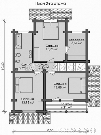 Проект дома с гардеробным помещением и балконом / План мансардного этажа
