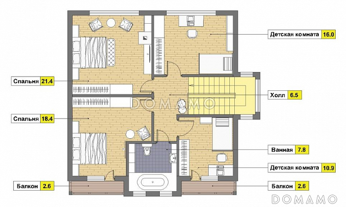 Проект дома из газобетона с цокольным этажом и небольшим бассейном / План мансардного этажа