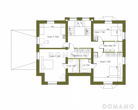 Проект особняка в стиле Тюдор по технологии ЛСТК / План 2 этажа