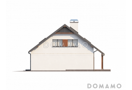 Проект одноэтажного мансардного дома из кирпича со стеклянным прямоугольным эркером и гаражом / Фасад 4