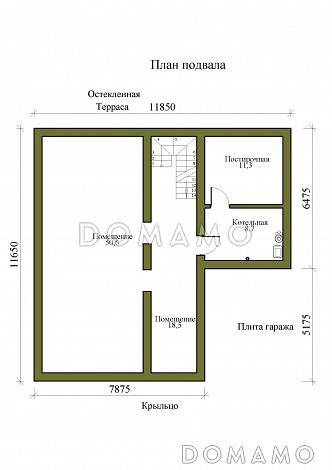 Проект двухэтажного дома с подвалом, гаражом и верандой / План цокольного этажа