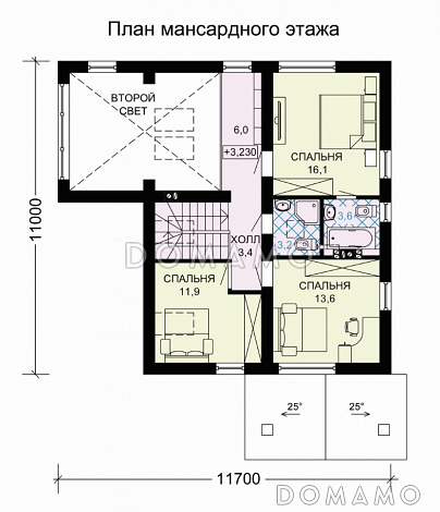 Проект загородного дома с панорамным окном в гостиной / План мансардного этажа