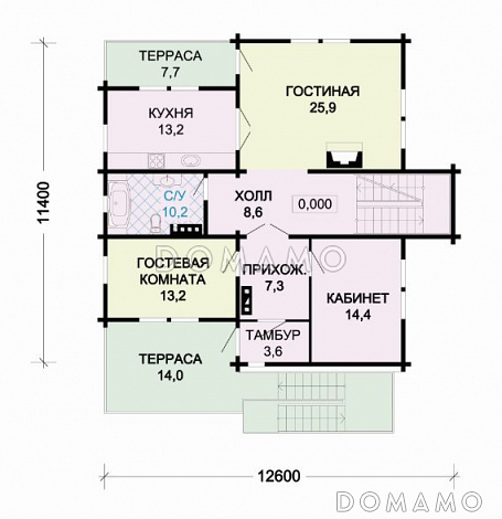 Проект деревянного дома с гаражом / План 1 этажа