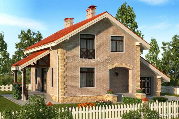 Проект дома из СИП панелей с мансардой, гаражом и тремя спальнями