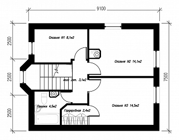 Проект экономичного коттеджа с террасой. / План мансардного этажа