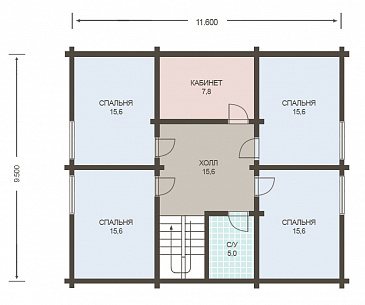 Проект дома из клееного бруса с просторной сауной и спальней на первом этаже / План мансардного этажа