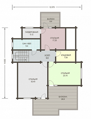 Проект деревянного дома из клееного бруса с просторным балконом на втором этаже / План 2 этажа