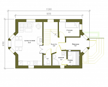 Проект солидного дачного дома с двумя эркерами из кирпича / План 1 этажа