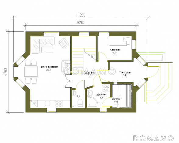 Проект солидного дачного дома с двумя эркерами из кирпича / План 1 этажа