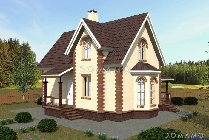 Проект уютного дома с мансардой и террасой