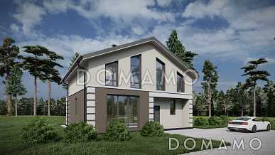 Проект коттеджа с совмещенной кухней-гостиной, спортзалом на мансардном этаже, балконом и окнами в пол