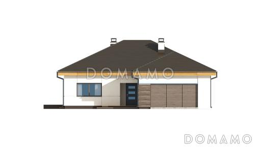 Проект современного одноэтажного дома из газобетона с тремя спальнями и большим фронтальным гаражом / Фасад 1