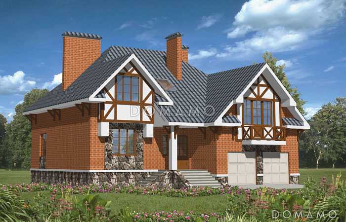 Проект дома из кирпича с облицовкой стен в стиле фахверк
